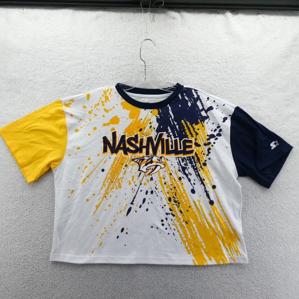 Starter Shirt Womens Medium Nashville Predators Hockey White Yellow Blue Vintage